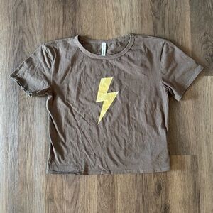 7DAY WKND Womens Brown/Green Lightning Bolt Graphic Crop T Shirt Size M‎